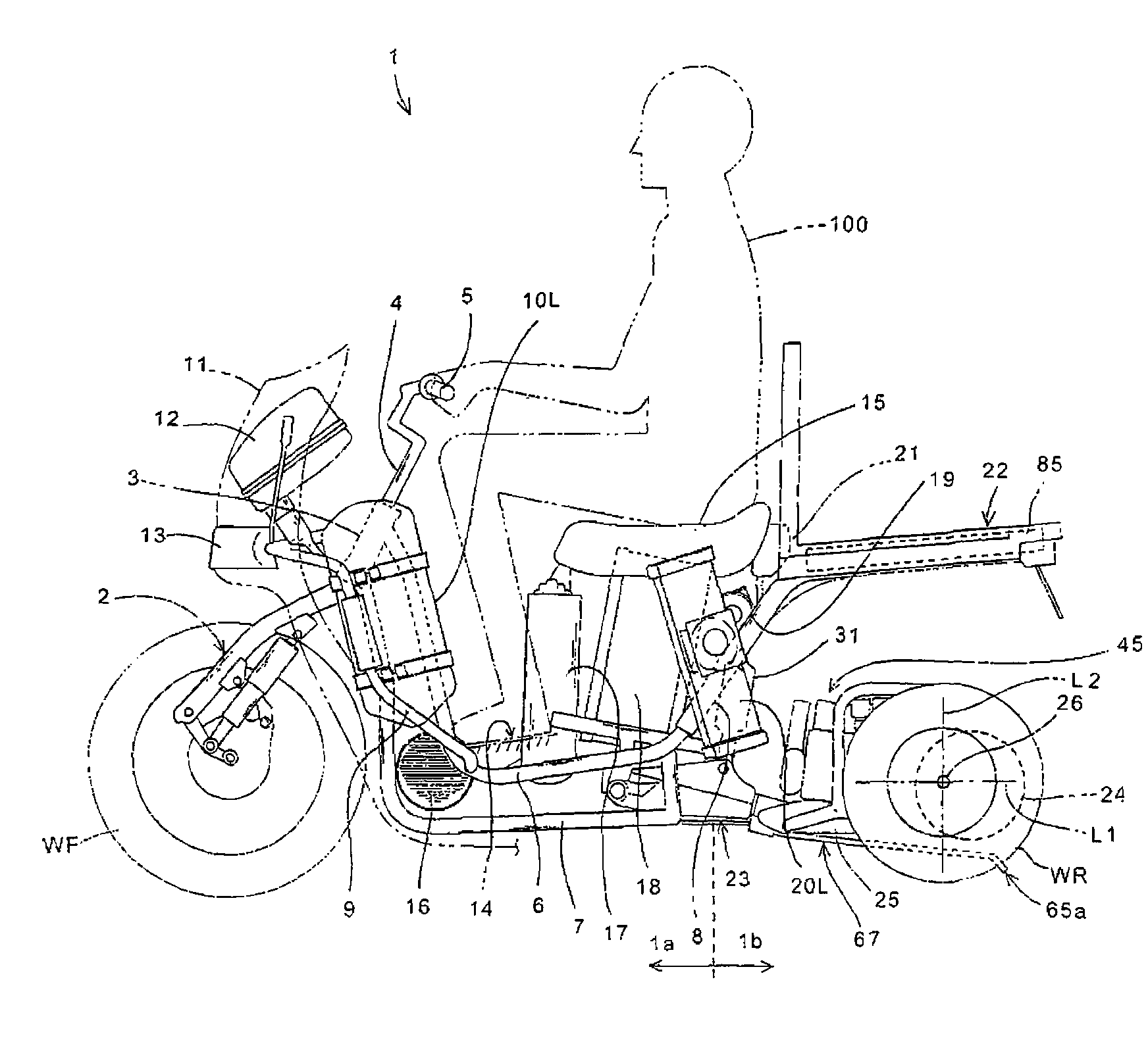 Saddle-ride type fuel cell three-wheeled vehicle