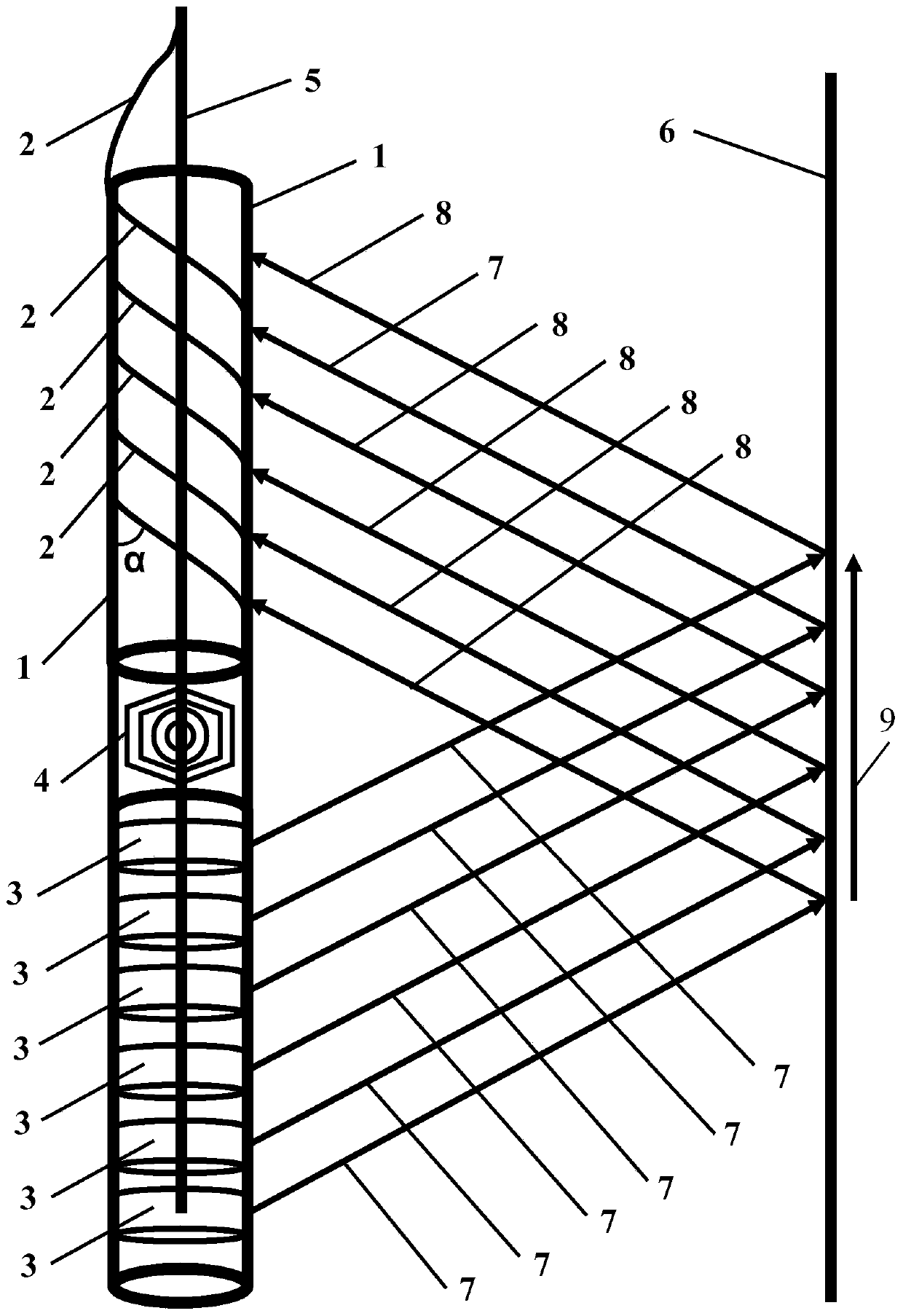 Three-component sound wave far-detection logging device and measuring method thereof