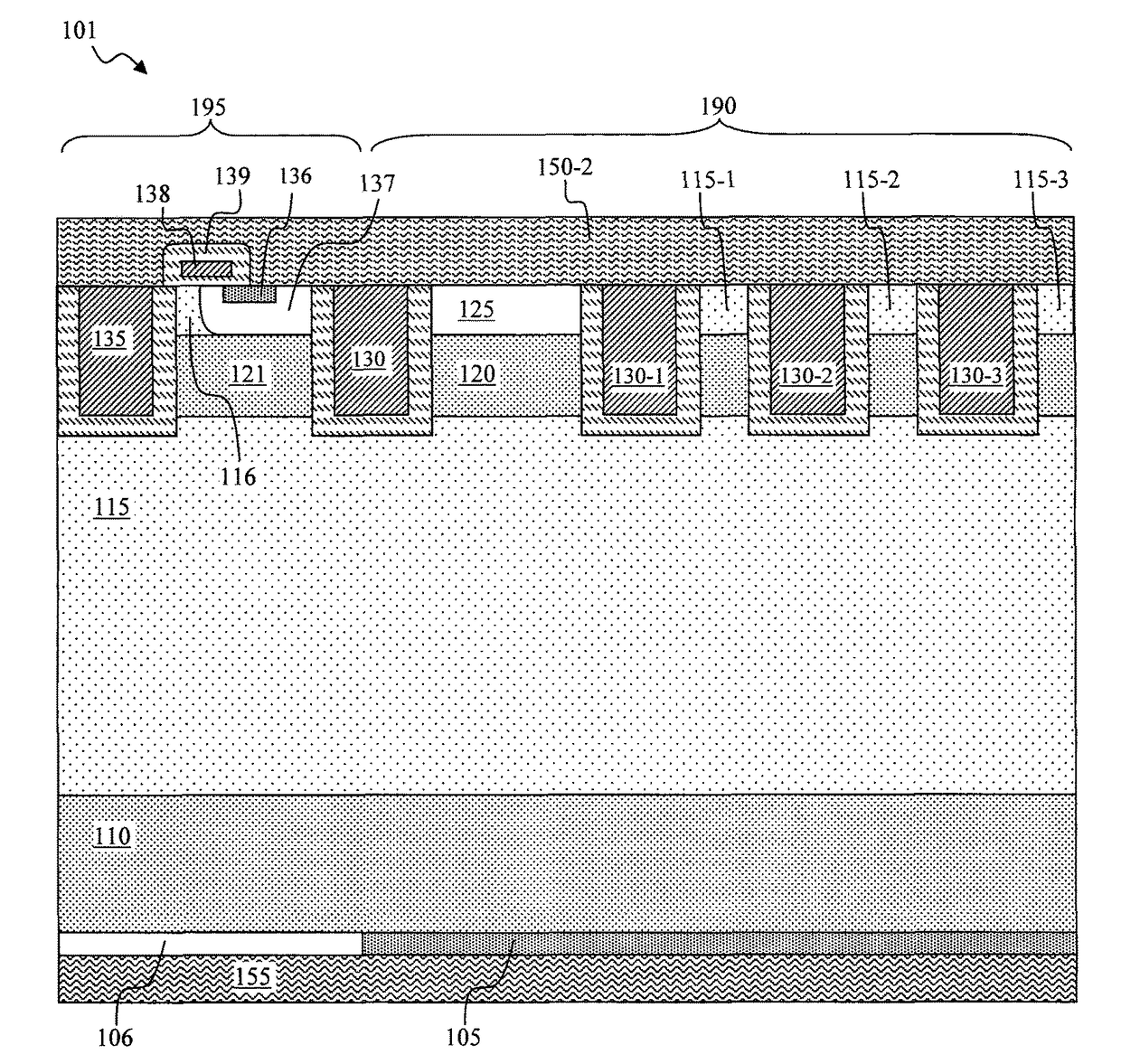 Diode structures with controlled injection efficiency for fast switching