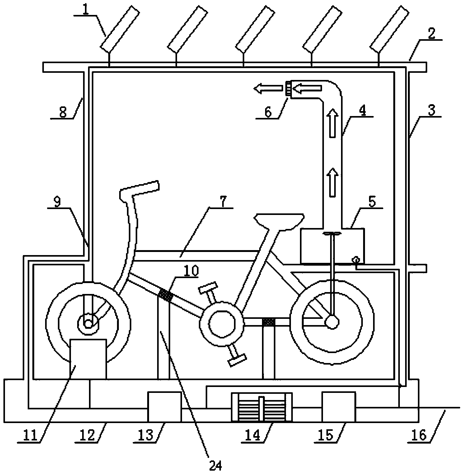 Evaporative cooling self-power-generating air conditioning system for outdoor exercising bicycle