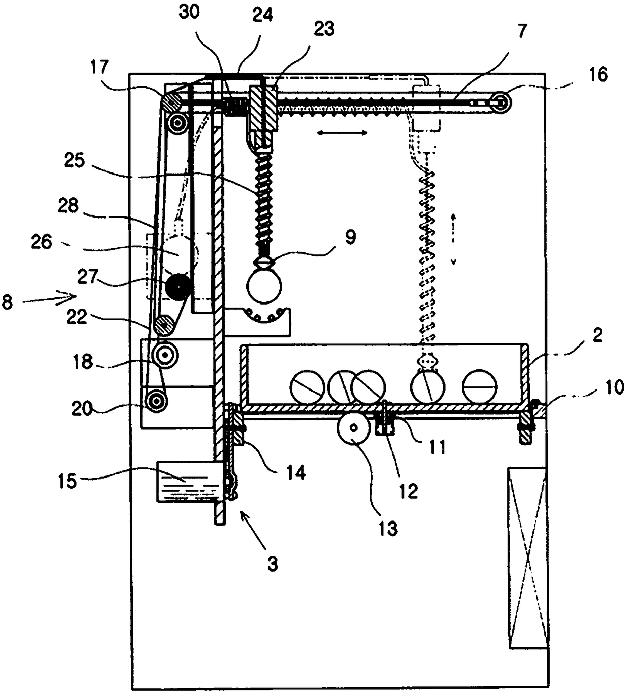 Suction type commodity lead-out device