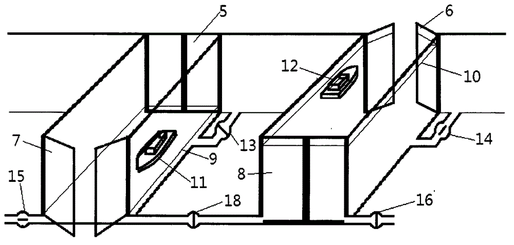 Single-grade double-line connecting ship lock