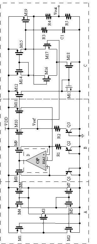 Low temperature coefficient complementary metal oxide semiconductor (CMOS) band-gap reference circuit of output belt low drop-out linear voltage regulator