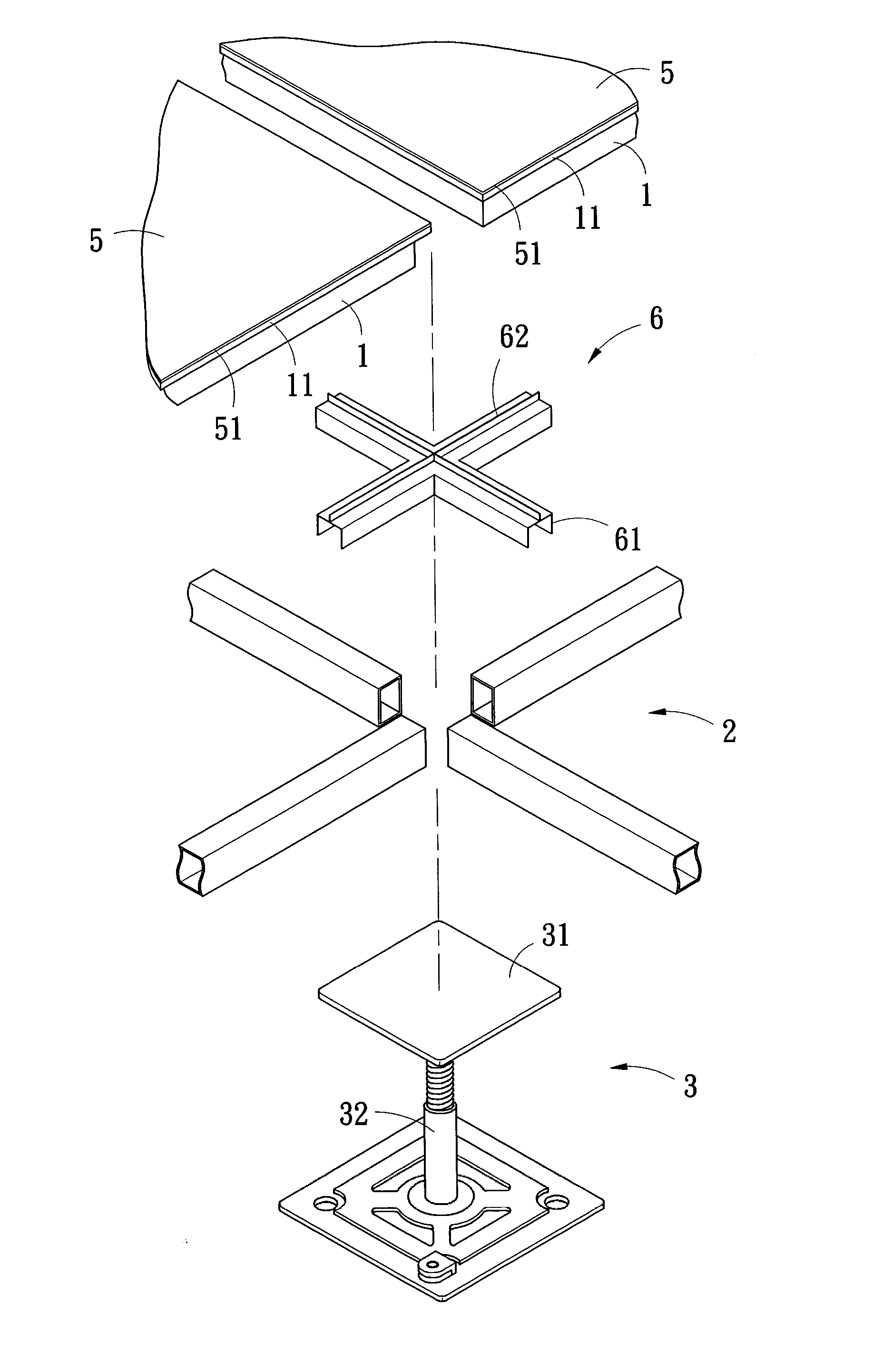 Structure of seamless raised acces floor