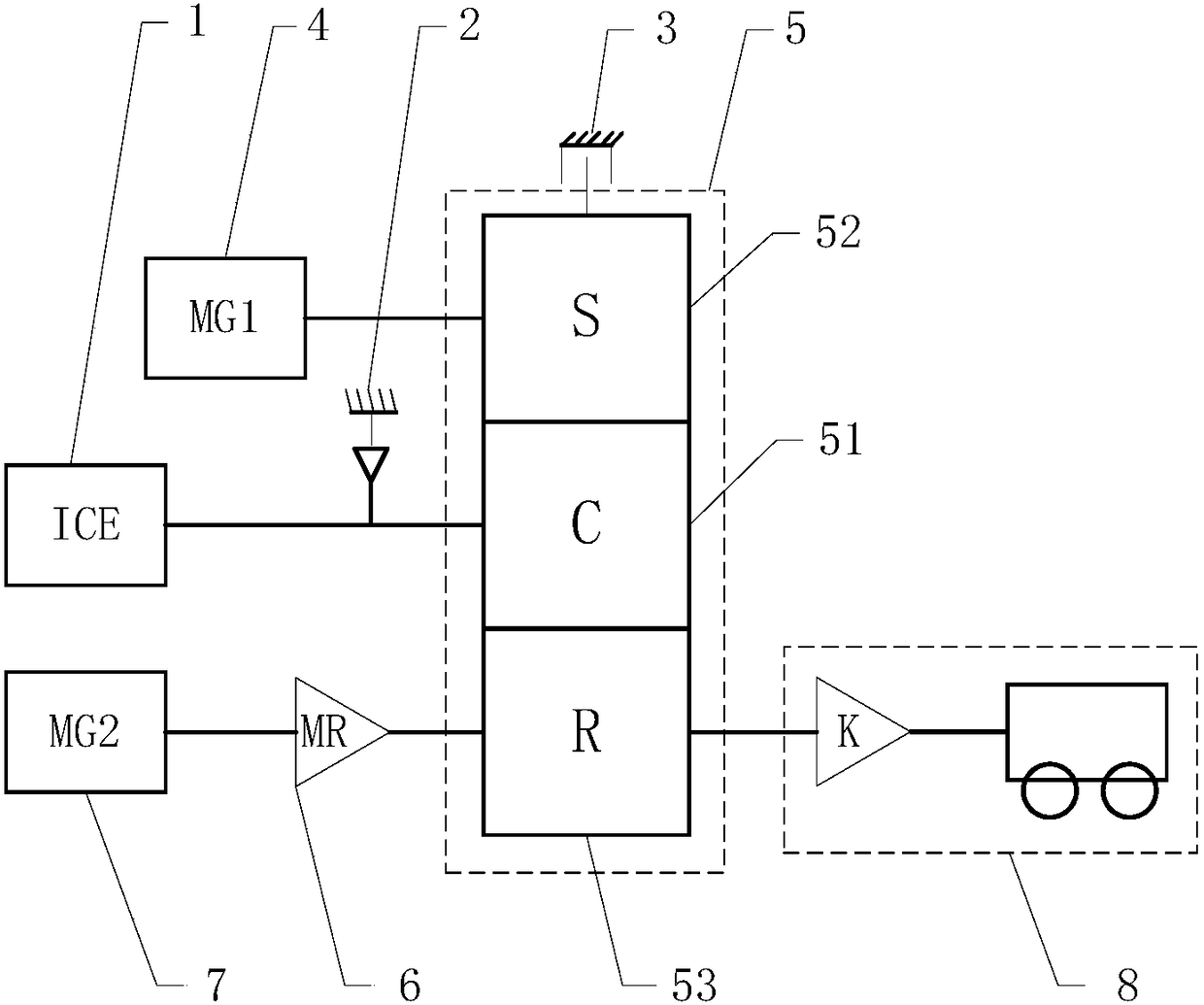 Single-planetary-line multi-mode hybrid power drive system