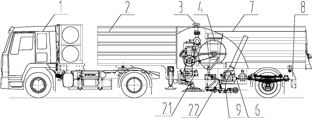 Semitrailer type cleaning and washing dual-mode vehicle