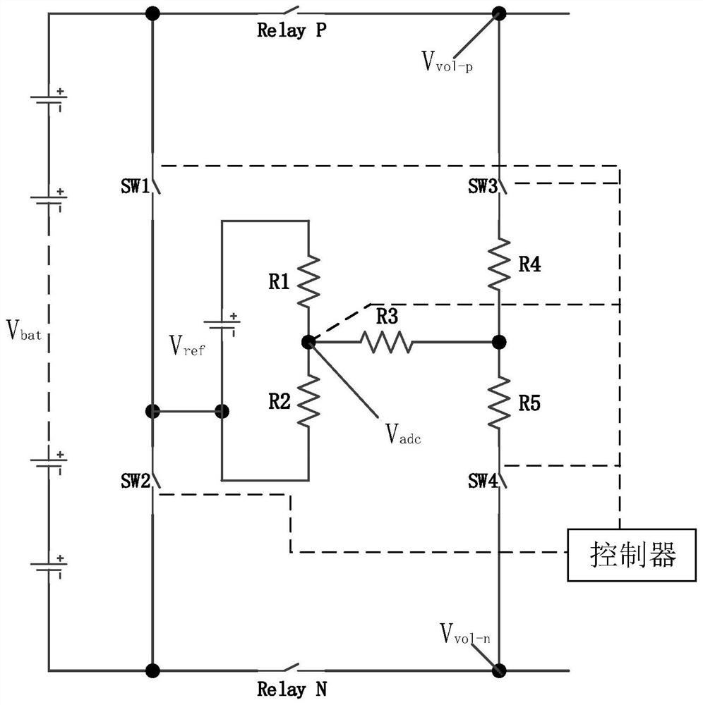 Contactor diagnosis/total voltage acquisition circuit of vehicle power battery