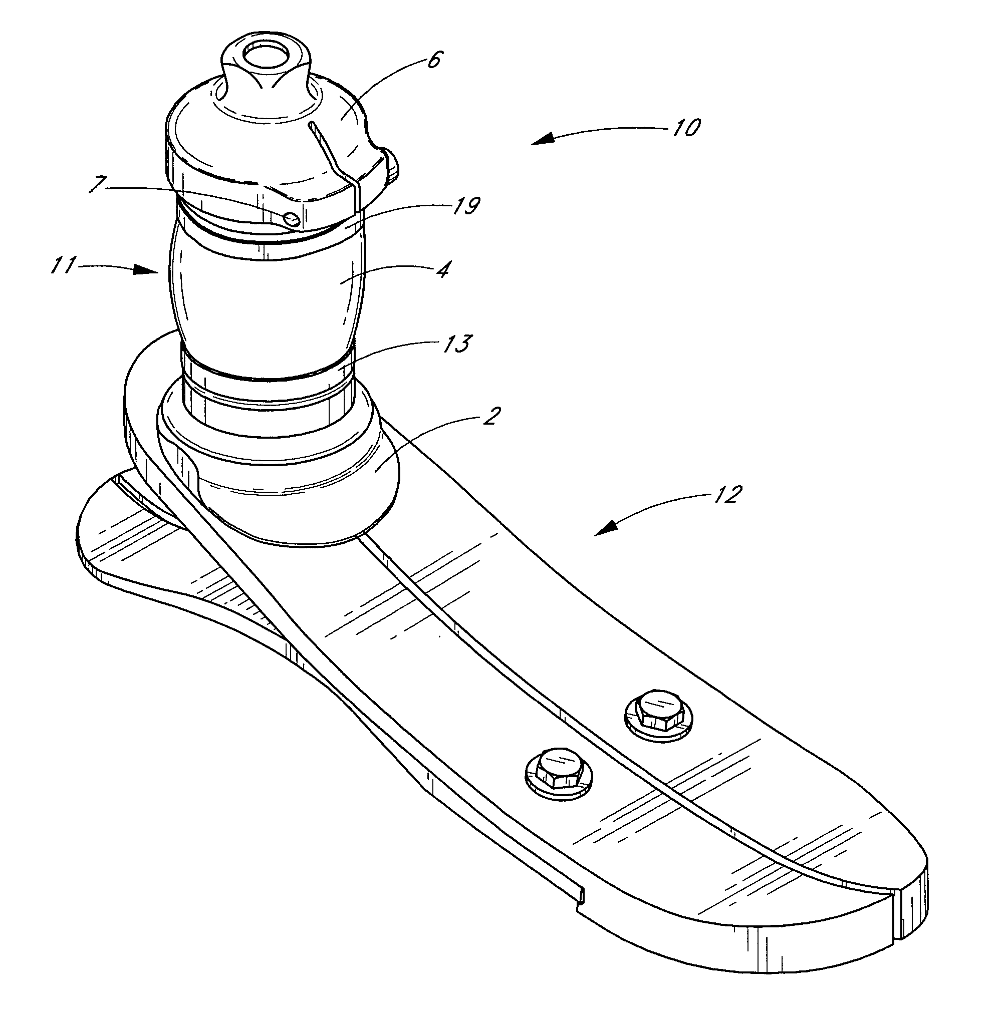 Low profile active shock module prosthesis