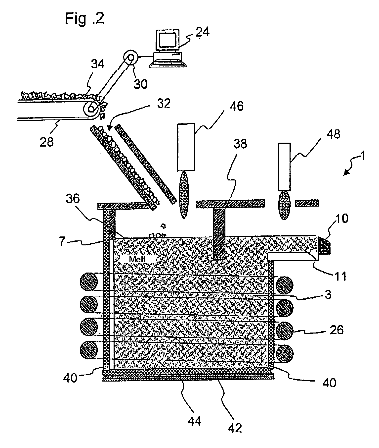 Melting and refining in tanks with cooled walls