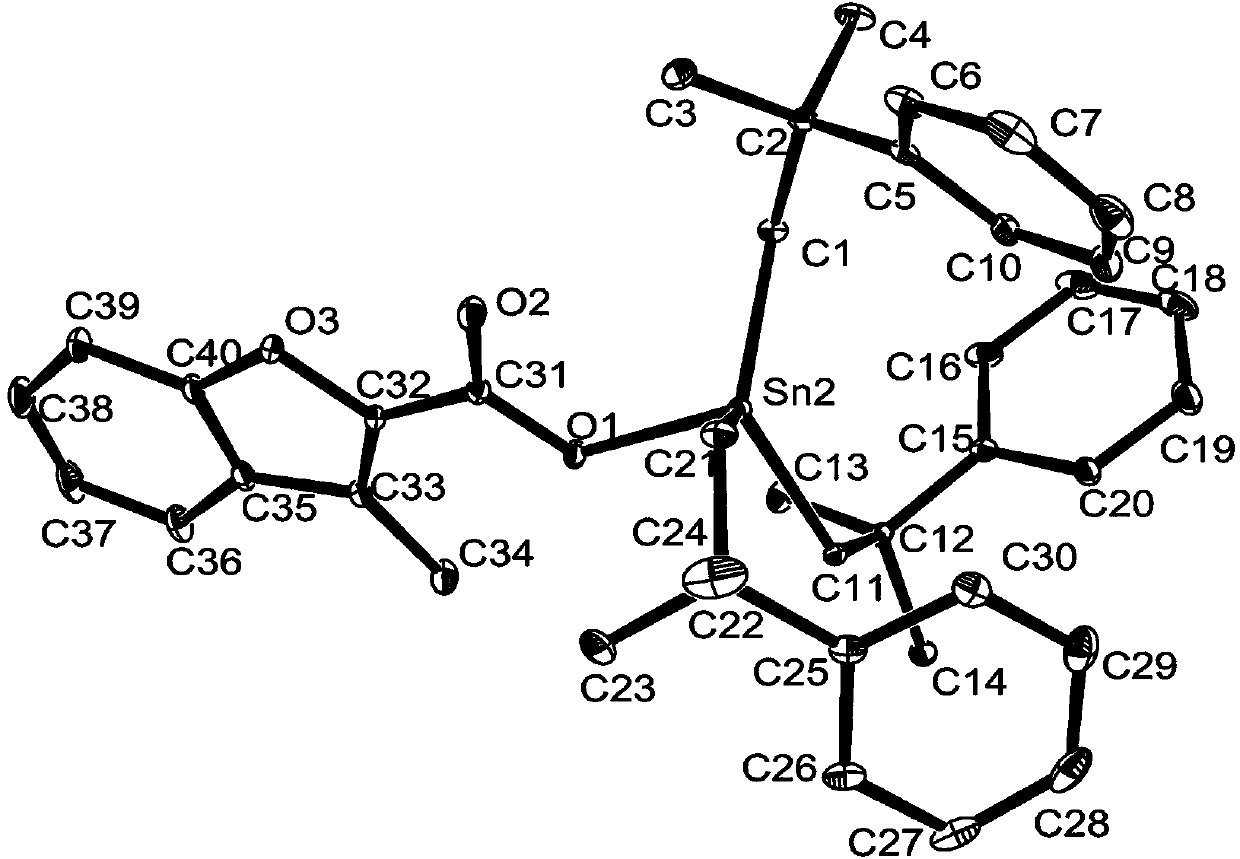 Tri(2-methyl-2-phenylpropyl)tin 3-methylbenzofuran carboxylate complex, and preparation method and application thereof