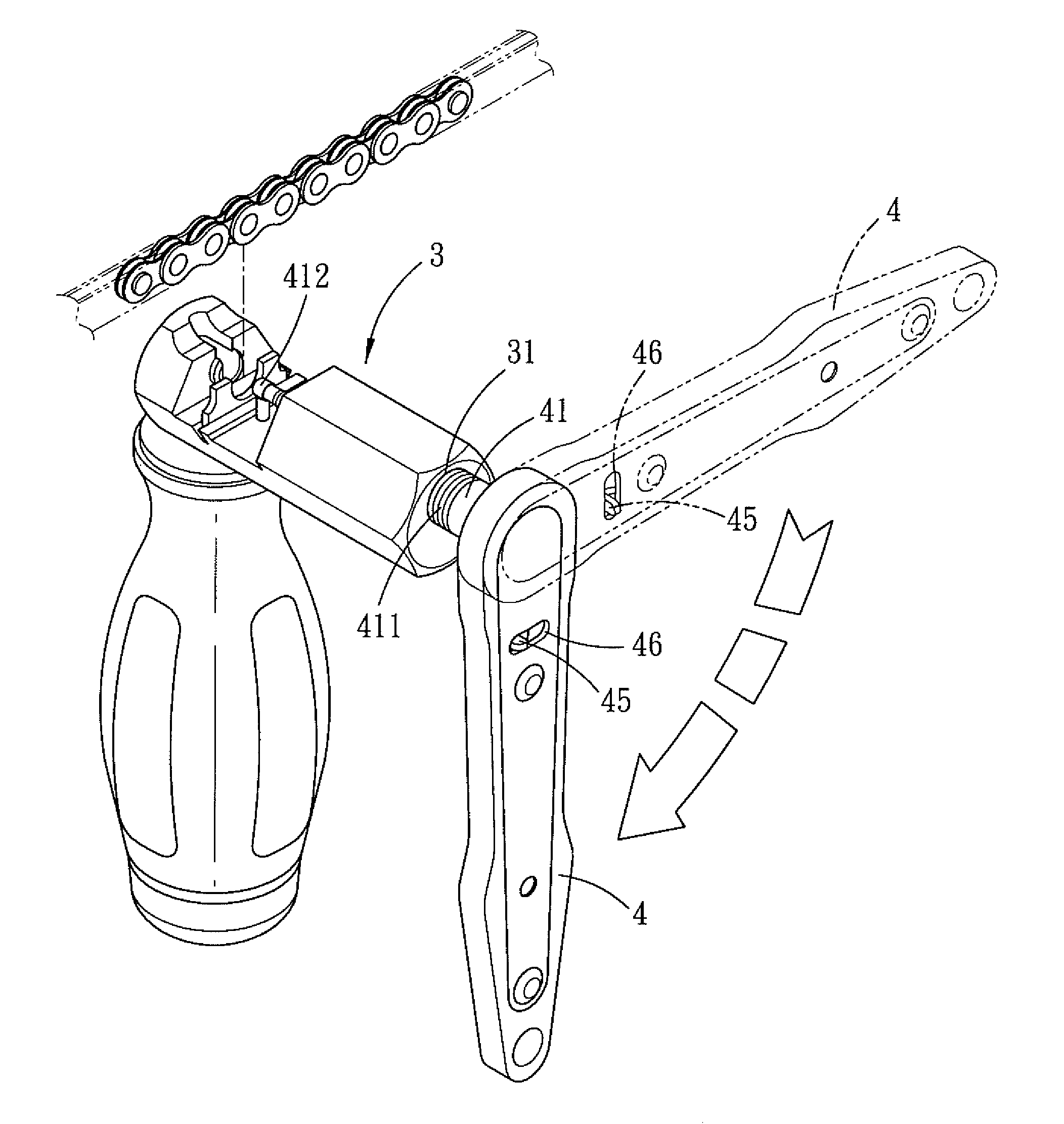 Ratchet arrangement for a chain splitter