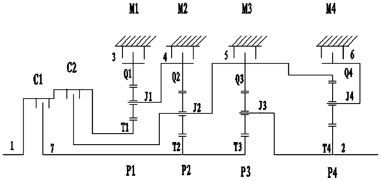 Seven-gear planetary gear transmission