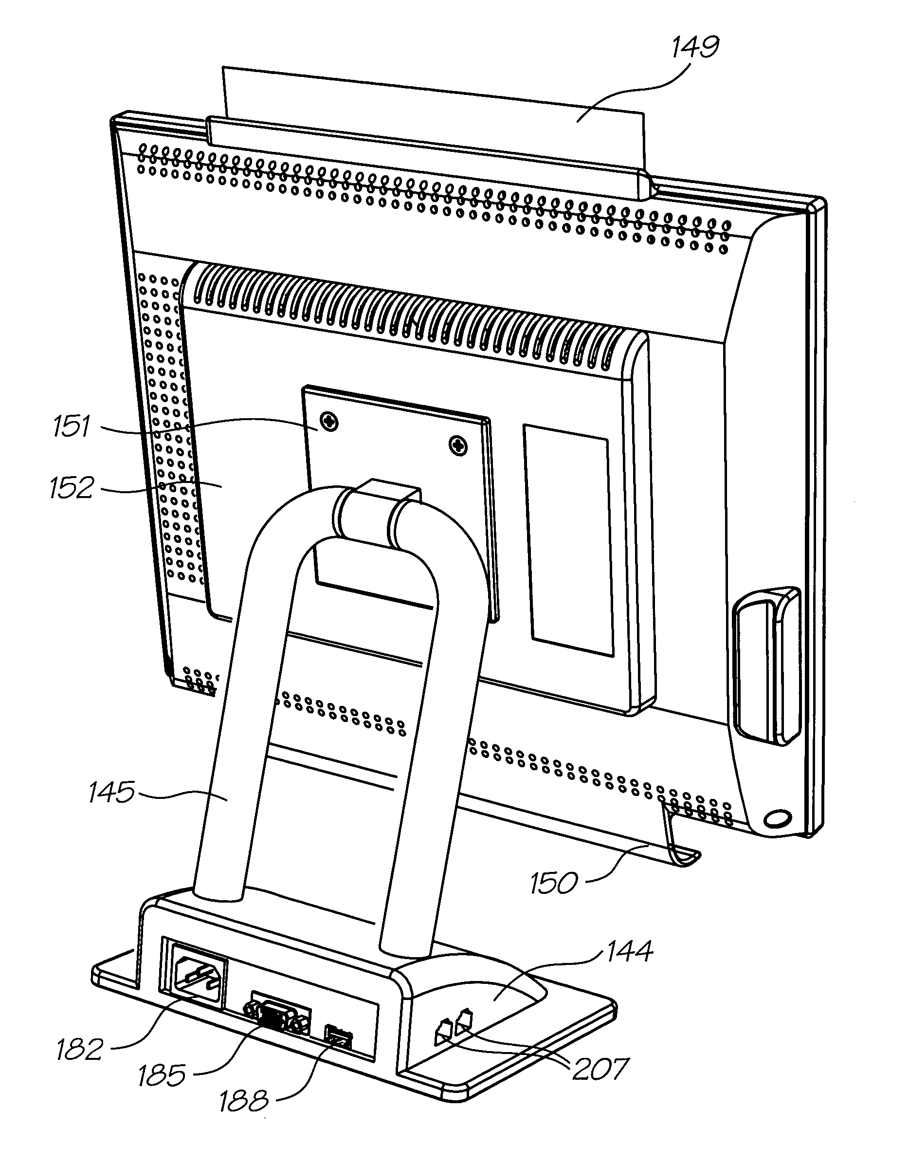 Display device configured such that an edge of print media is visible above an upper edge of the device