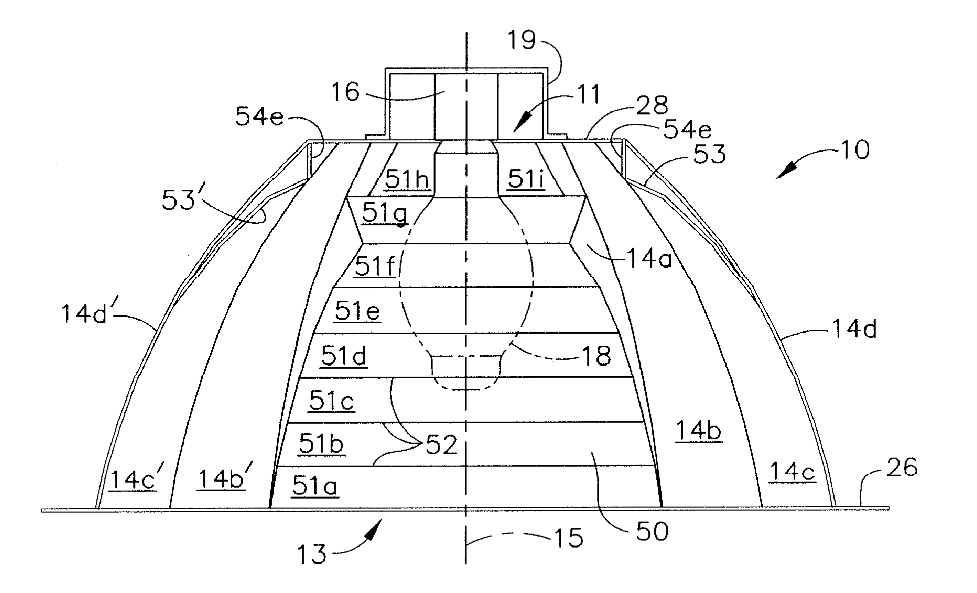 Self-standing reflector for a luminaire