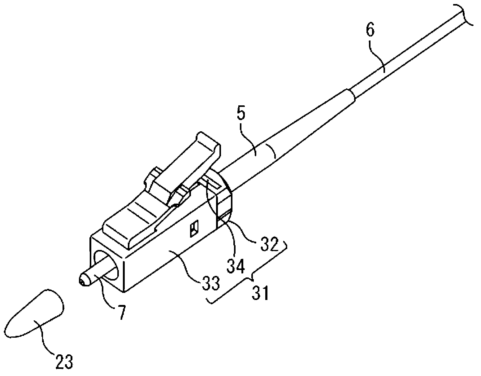 Optical fiber connector component and optical fiber connector provided with optical fiber connector component