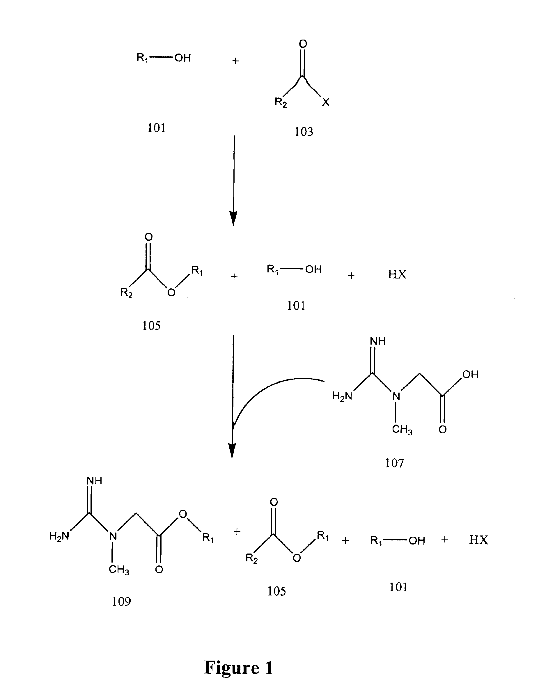 Production of creatine esters using in situ acid production