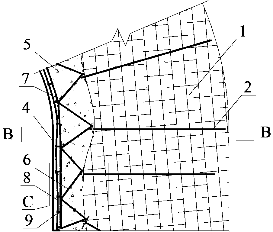 Backfilling stand shoring system of three-dimensional prestress wire of deep soft rock roadway