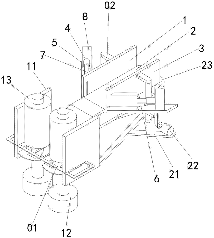 A piece opening device for vertical transmission of green and yellow sides of bamboo slices