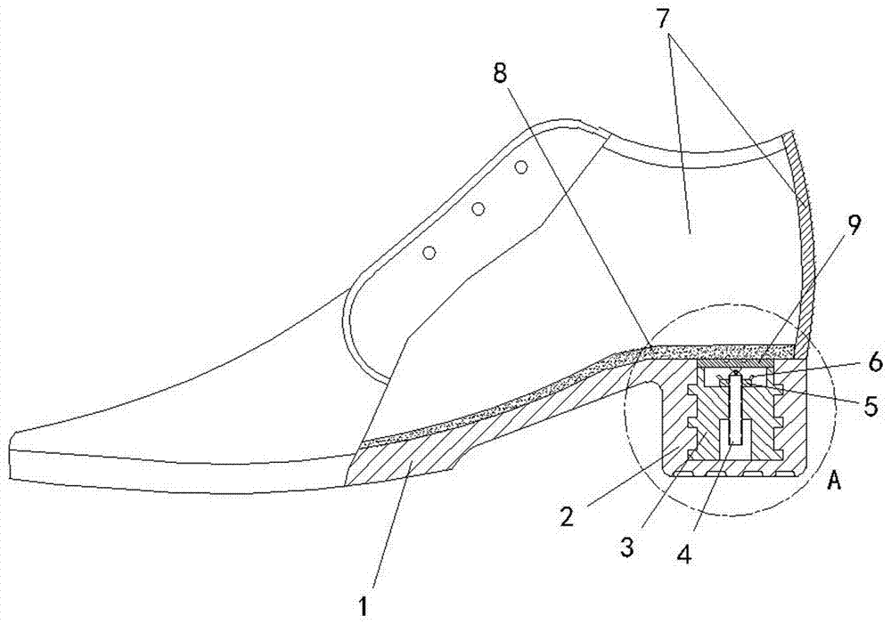 Inner high-heeled shoe with height convenient to adjust