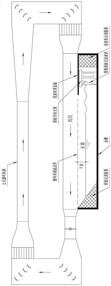 Inside-wind tunnel water tank push plate type wave generation system and wave generation method