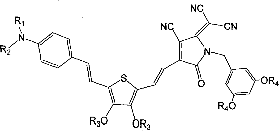 Organic second-order non-linear optical chromophore with D-Pi-A structure and decorated by tree-like group, synthesizing method and application thereof