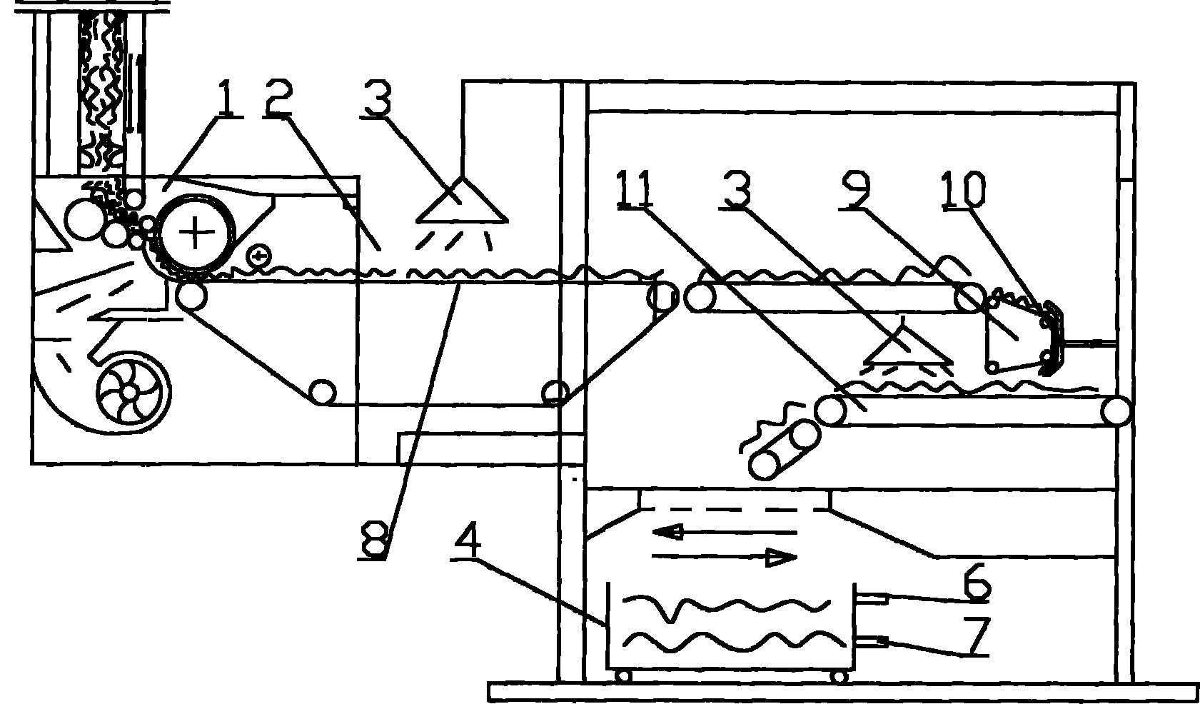 Integrated production method and device for plant fiber mattress