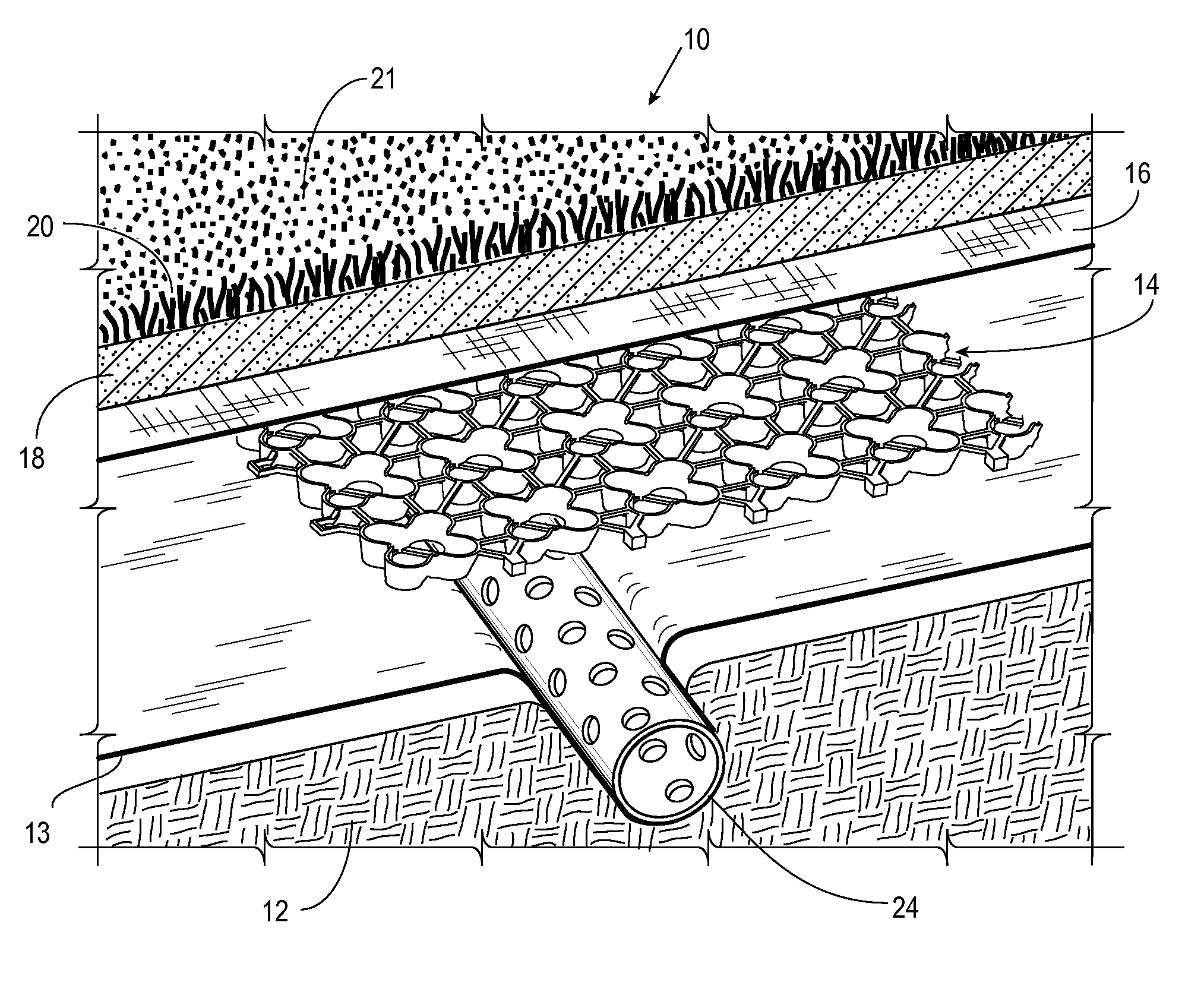 Subsurface drainage system and drain structure therefor