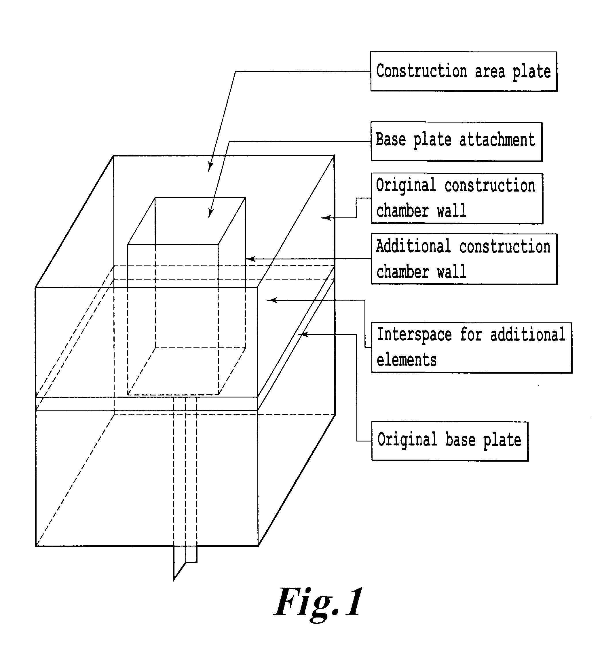 Apparatus for reducing the size of the lower construction chamber of a laser sintering installation