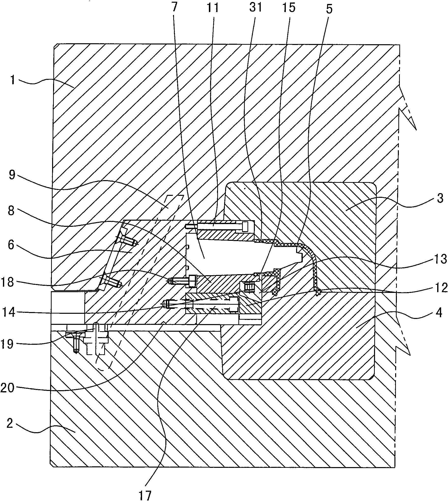 Secondary composite core pulling mechanism for automotive water tank