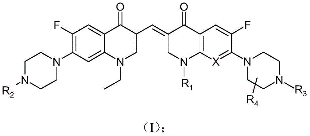 A kind of 3,3'-methylene-bisfluoroquinolone derivative containing ethyl quinoline ring and its preparation method and application