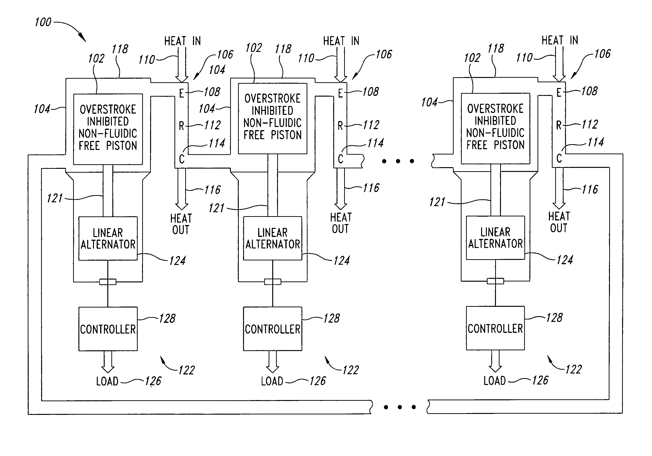 Double acting thermodynamically resonant free-piston multicylinder stirling system and method