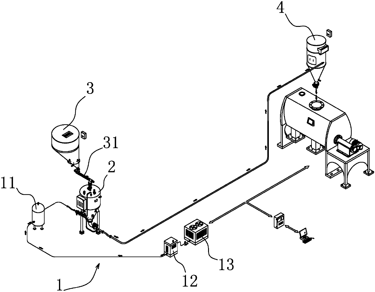 Pulse dense phase pneumatic conveying system for manufacturing vacuum stone