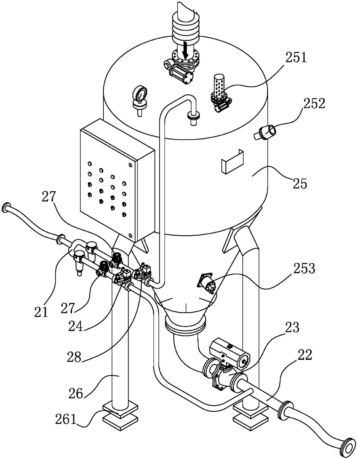 Pulse dense phase pneumatic conveying system for manufacturing vacuum stone