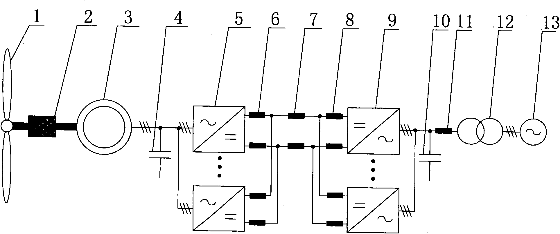 Direct current side integrated superconductive energy-storing current source type wind energy converter