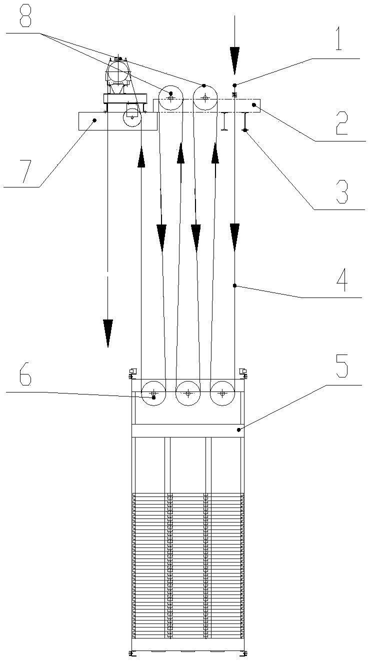 Large-load cargo elevator hanging system with traction ratio being 6:1