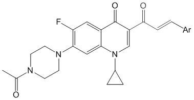 A kind of propenone derivative of n-acetyl ciprofloxacin and its preparation method and application