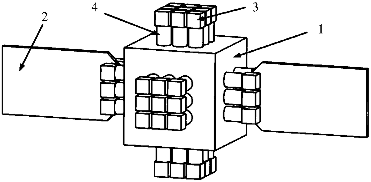 Space debris despinning device and method for changing moment of inertia distribution by adsorption mass block