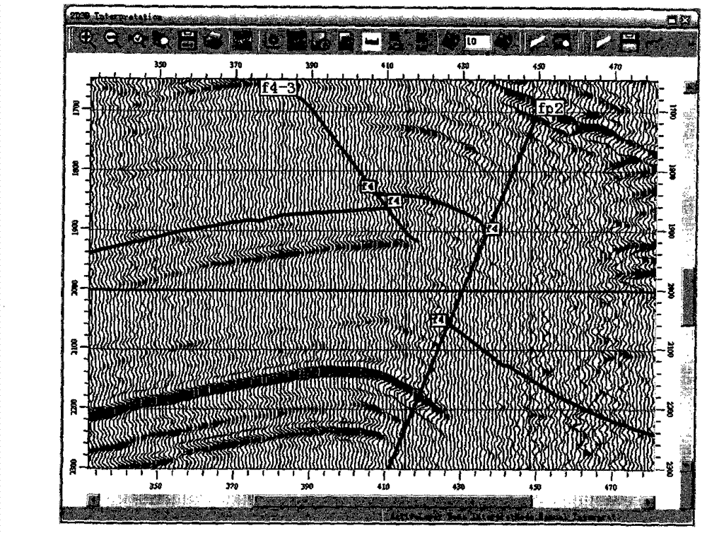 Method for carrying out horizon interpolation on three-dimensional seismic interpretation under condition of reverse-fault containing complex geological structure