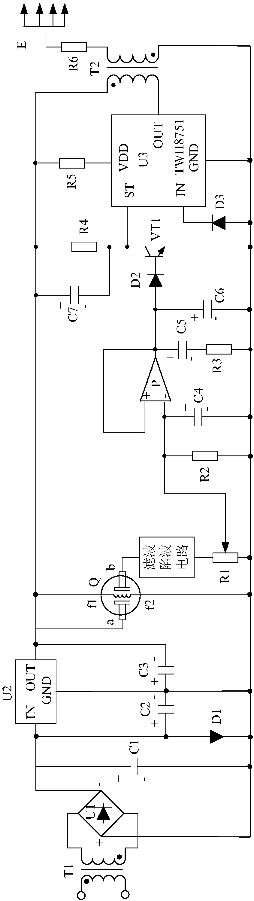 Filtering and wave trapping circuit-based voltage following negative ion generator