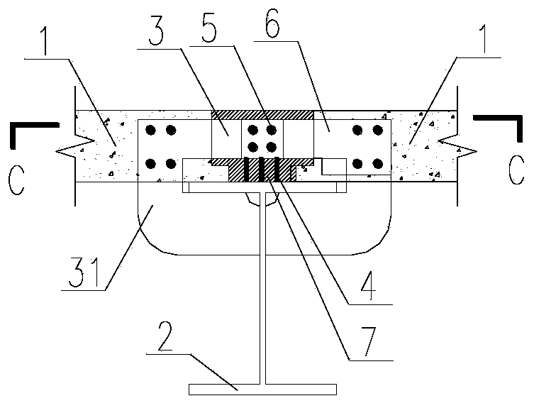 Novel anti-drawing composite beam joint structure and manufacturing process