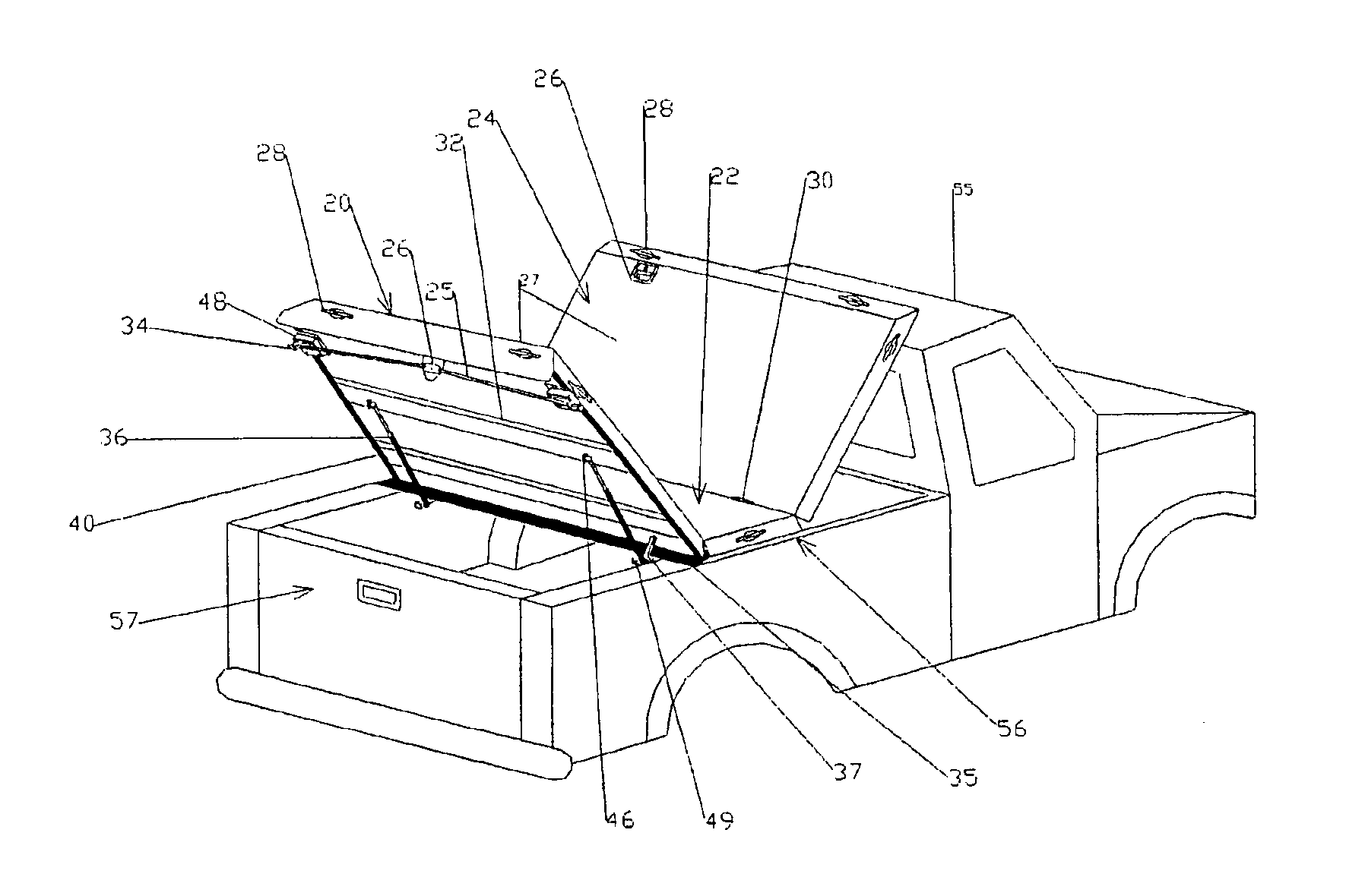 Hinged tonneau cover for transporting a significant top load