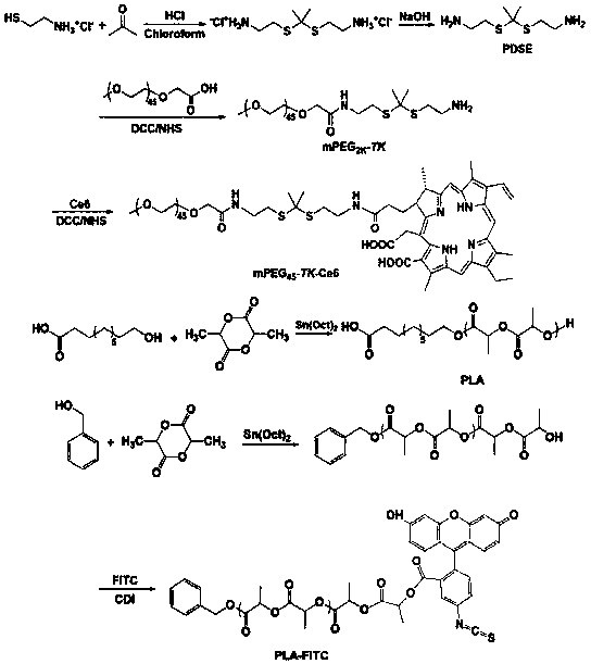 Thioketal bond connected pegylated Ce6 material as well as preparation method and application thereof