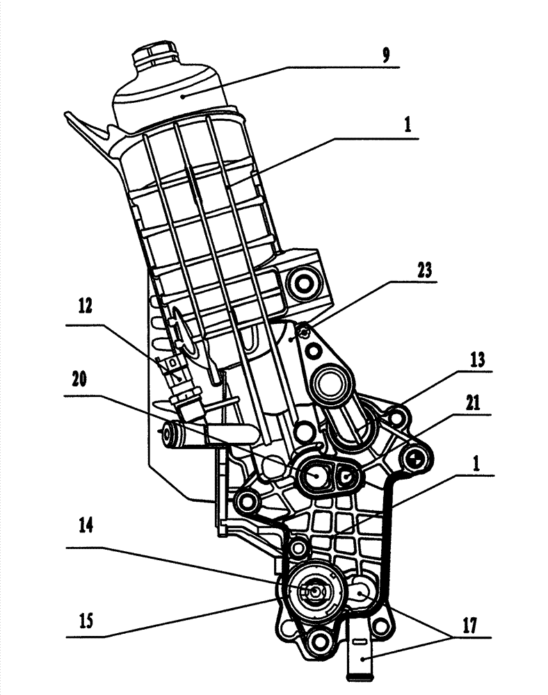 Integrated engine oil lubricating module system and engine oil filtering lubricating method thereof