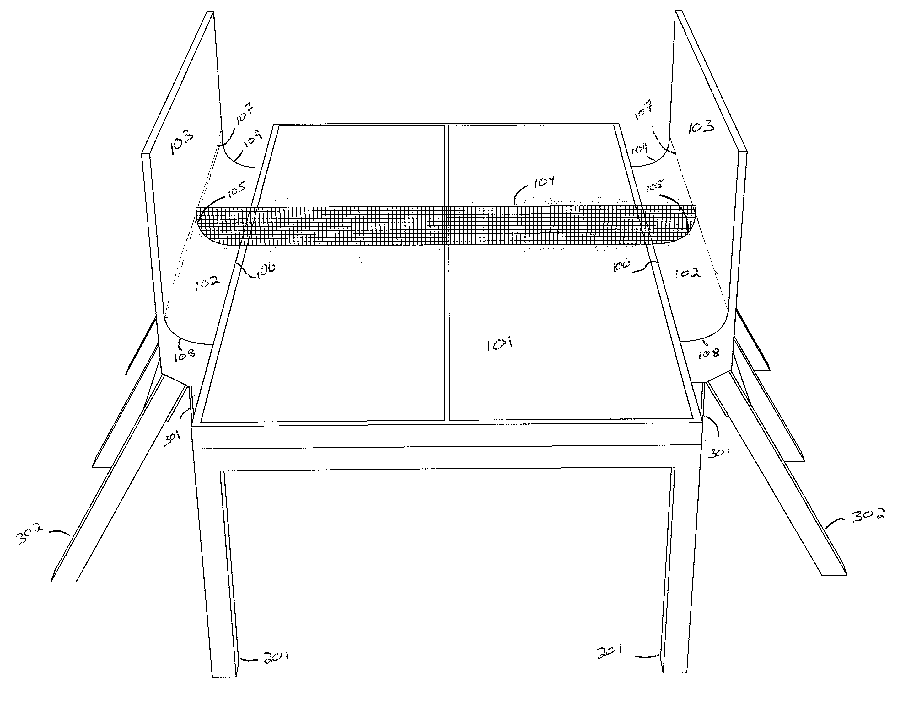 Extended playing surface apparatus for table tennis