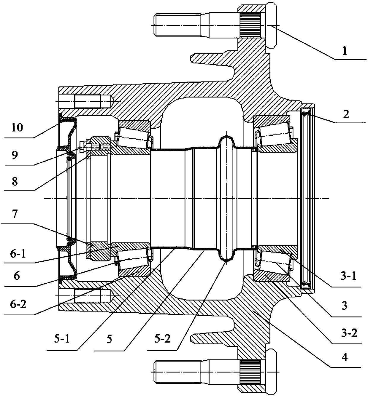 Commercial vehicle long-oil-change-cycle hub assembly and adjustment method thereof