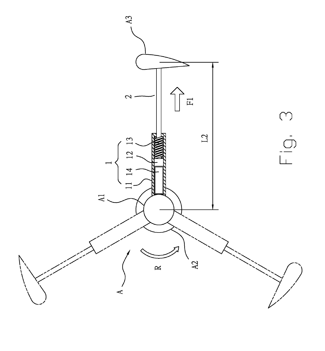 Vertical axis wind turbine with a telescopic rotational diameter