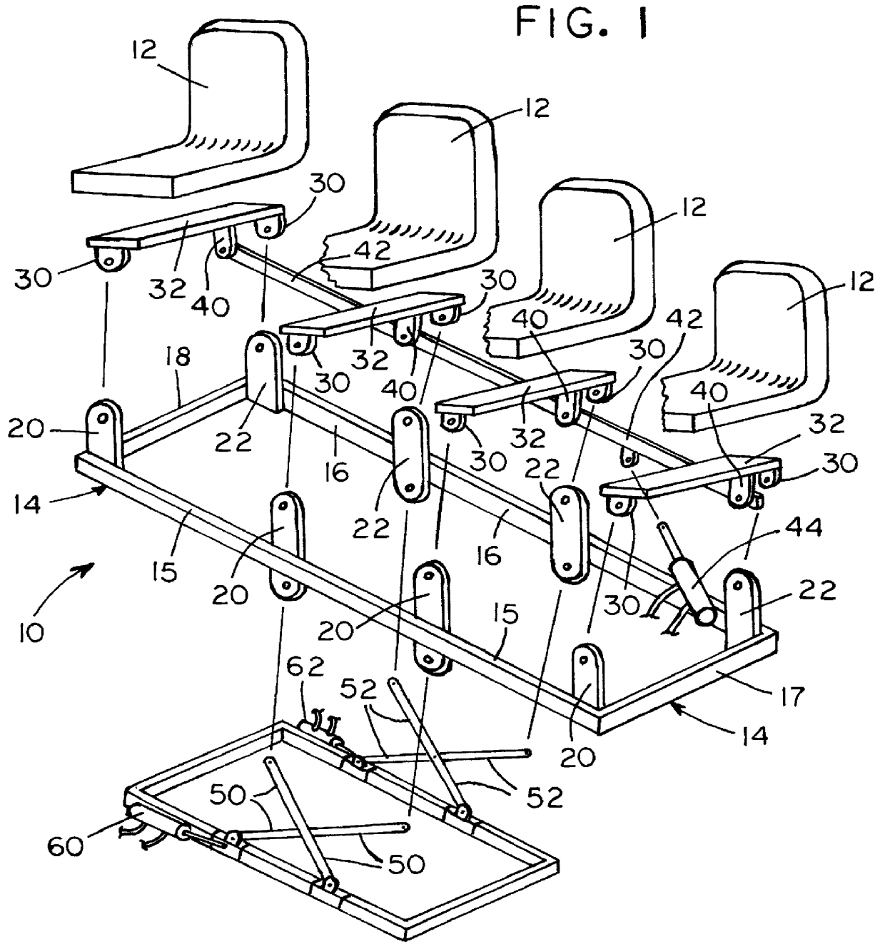 Bank of seats for amusement ride