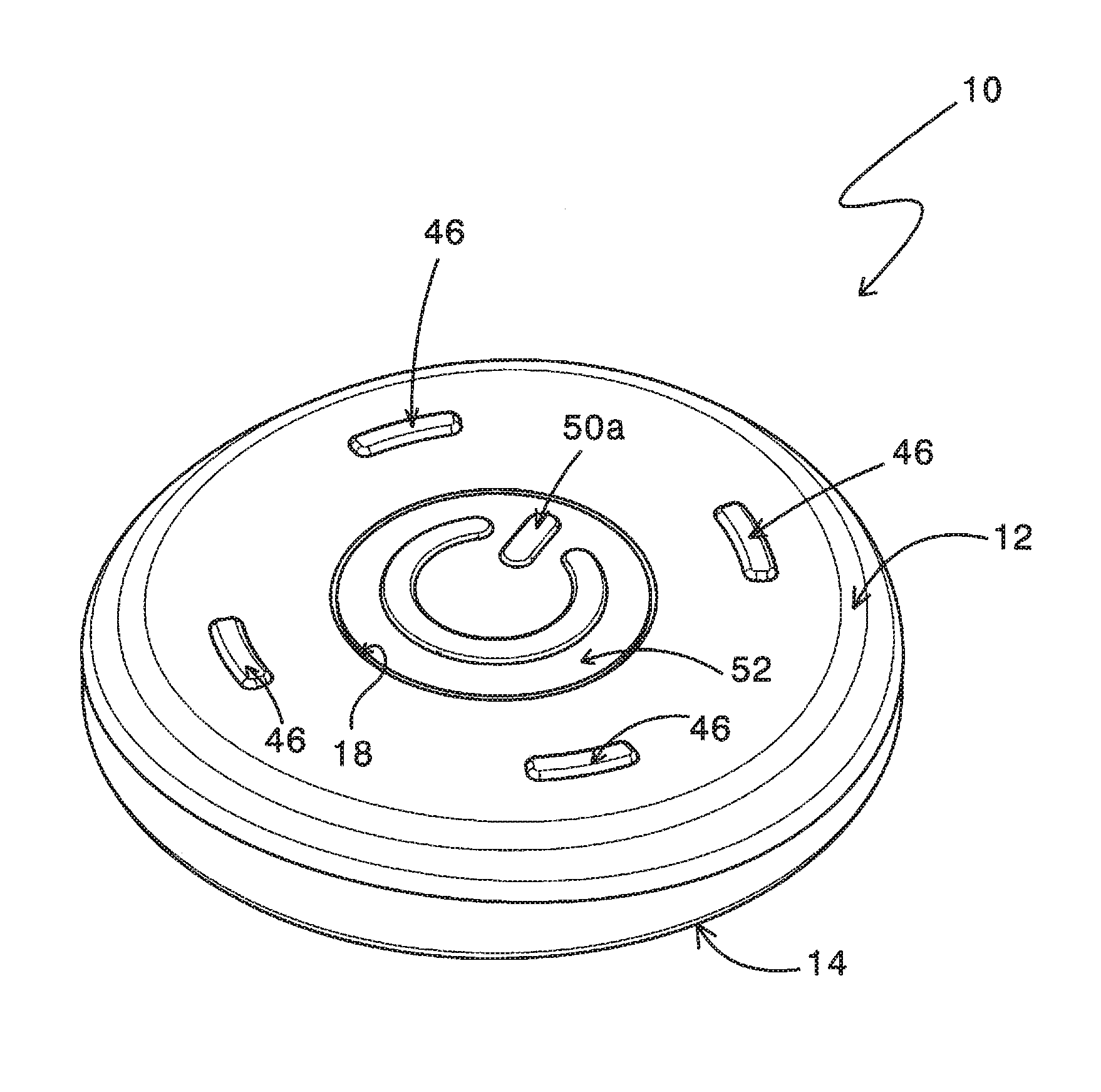 Healing disc, a pain management assembly incorporating the disc, and a method of using the same