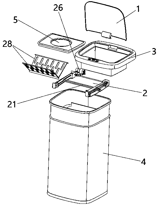 Garbage bin with deodorant bag clamping mechanism