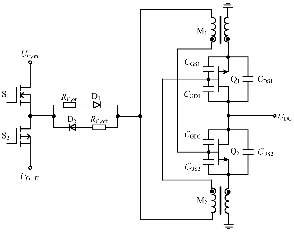 Coupled inductor gate drive circuit for realizing parallel dynamic current sharing of eGaN HEMT